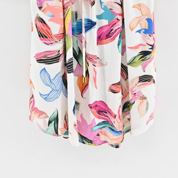 LA BLANCA Dress Size L Paradise Floral ALine Mini White Multi Off Shoulder - Picture 11 of 13